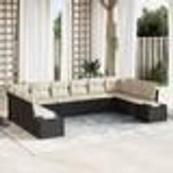 vidaXL Ensemble de Canapés de Jardin 10 Pièces avec Coussins Noir Poly Rattan