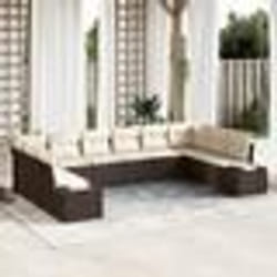vidaXL Ensemble de canapé de jardin 10 pièces avec coussins poly rattan marron