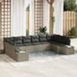 vidaXL Set de Canapés de Jardin de 10 Pièces avec Coussins Gris Poly Rattan