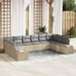 vidaXL Set de canapés de jardin 10 pièces avec coussins Beige Rotin synthétique