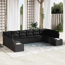 vidaXL Ensemble de Canapé de Jardin 10 pièces avec Coussins Noir Poly Rattan