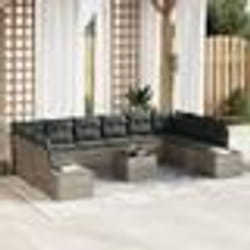 vidaXL Ensemble de canapé de jardin de 11 pièces avec coussins gris poly rotin