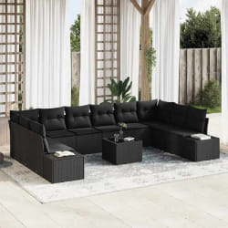 vidaXL Ensemble de canapé de jardin 11 pcs Noir 344 x 209 x 85 cm