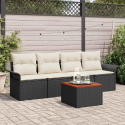 Ensemble de Canapés de Jardin 5 Pièces avec Coussins Noir Poly Rattan Acacia