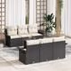 Ensemble de 7 pièces de canapés de jardin avec coussins noir rattan poly acacia