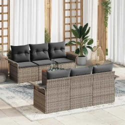 vidaXL Canapé de Jardin 7 Pièces avec Coussins Gris Rattan Poly Acacia