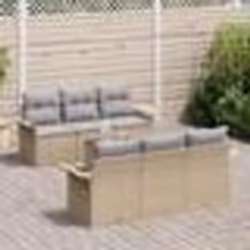 Set canapé de jardin 7 pièces avec coussins en beige poly rotin acacia