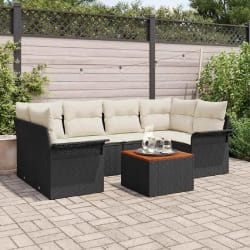 vidaXL Ensemble de canapé de jardin avec coussin 7 pcs Noir et Crème
