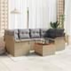 Ensemble de Canapés de Jardin 7 Pièces avec Coussins Beige Poly Rattan Acacia