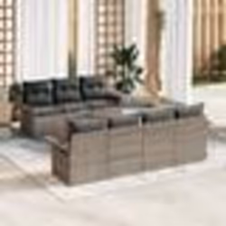 Ensemble de canapé de jardin 8 pièces avec coussins Gris Poly Rotin Acacia