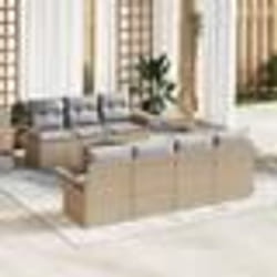 Ensemble de canapé de jardin 8 pièces avec coussins Beige Poly Rotin Acacia