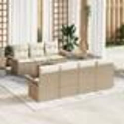 Ensemble de Sofa de Jardin 8 Pièces avec Coussins Beige en Rattan Poly Acacia