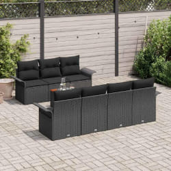 Ensemble de Canapés de Jardin de 8 Pièces avec Coussins Noir Poly Rotin Acacia