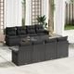 Ensemble canapé jardin 9 pièces avec coussins en poly rattan noir acacia