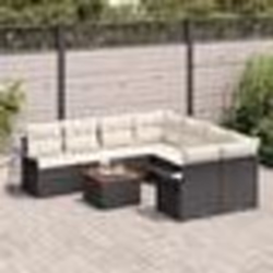 Ensemble de Canapé de Jardin 9 pièces avec Coussins Noir Rattan Poly Acacia