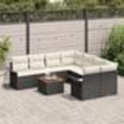Ensemble de Canapé de Jardin 9 pièces avec Coussins Noir Rattan Poly Acacia
