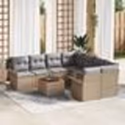 Ensemble de Canapés de Jardin 9 Pièces avec Coussins Beige Rattan Poly Acacia