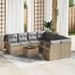 Ensemble de Canapés de Jardin 9 Pièces avec Coussins Beige Rattan Poly Acacia