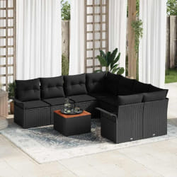 vidaXL Ensemble de canapé de jardin 9 pcs Noir 55 x 55 x 37 cm
