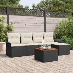 Ensemble de Canapé de Jardin de 6 Pièces avec Coussins Rattan Noir Acacia