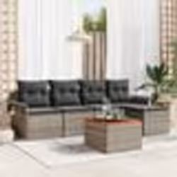 Ensemble de Canapé de Jardin 6 Pièces avec Coussins Gris Poly Rattan Acacia
