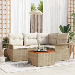 Ensemble de Canapés de Jardin 5 Pièces avec Coussins Beige Poly Rattan Acacia