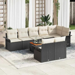 vidaXL Ensemble de canapé de jardin avec coussin 9 pcs Noir et Crème