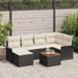Ensemble de canapé de jardin 7 pièces avec coussins noirs en poly rattan