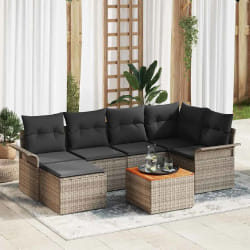 Canapé de Jardin vidaXL 7 Pièces avec Coussins Gris Rattan Poly Acacia