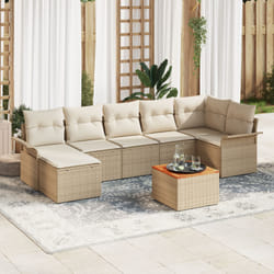 Ensemble de canapés de jardin 8 pièces avec coussins Beige Rotin Poly Acacia