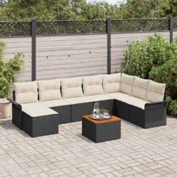 vidaXL Ensemble de canapé de jardin avec coussin 9 pcs Noir et Crème