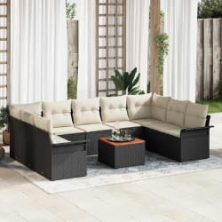 vidaXL Ensemble de canapé de jardin avec coussin 10 pcs Noir et Crème