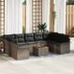 Ensemble de Canapés de Jardin 10 Pièces avec Coussins Gris Poly Rattan Acacia