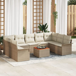 Ensemble de canapé de jardin 10 pièces avec coussins Beige Poly Rattan Acacia