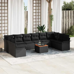 vidaXL Ensemble de canapé de jardin 11 pcs Noir 55 x 55 x 37 cm
