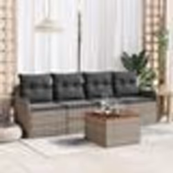 Canapé de Jardin 5 Pièces avec Coussins Gris Poly Rattan Acacia