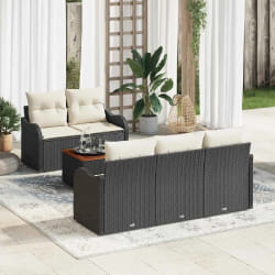 vidaXL Ensemble de canapé de jardin avec coussin 6 pcs Noir et Crème