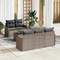 Ensemble de Canapé de Jardin 6 Pièces Avec Coussins Gris Poly Rattan Acacia