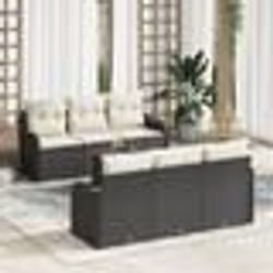 vidaXL Canapé de Jardin 7 pcs Noir, blanc Grand Rattan, Polyester
