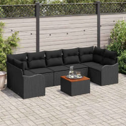 vidaXL Ensemble de canapé de jardin 8 pcs Noir