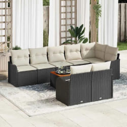 vidaXL Ensemble de canapé de jardin 9 pcs Noir et blanc