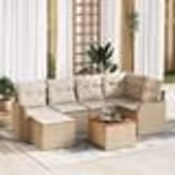 vidaXL Ensemble de Canapé de Jardin 7 pcs Beige, blanc Grand