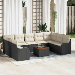 vidaXL Ensemble de Canapé de Jardin 10 pcs Noir, blanc Grand