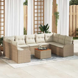 vidaXL Ensemble de canapé de jardin 10 pcs Beige et blanc