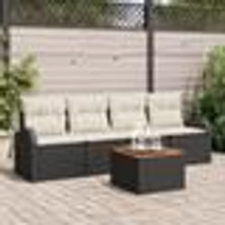 Ensemble de Canapé de Jardin 5 pièces avec Coussins Poly Rattan Noir Acacia