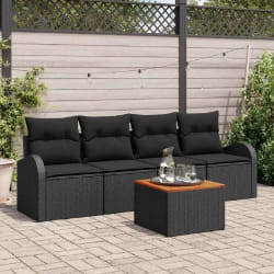 vidaXL Ensemble de canapé de jardin 5 pcs Noir