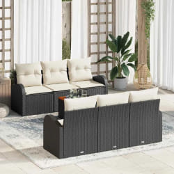 vidaXL Ensemble de canapé de jardin 7 pcs Noir et blanc