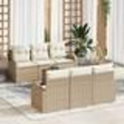 vidaXL Ensemble de canapé de jardin 7 pcs Beige, blanc Moyen