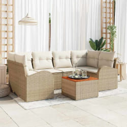 vidaXL Ensemble de canapé de jardin 7 pcs Beige, blanc 5 places
