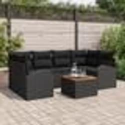 vidaXL Ensemble de Canapés de Jardin 7 pcs Noir Grand Rotin & Bois